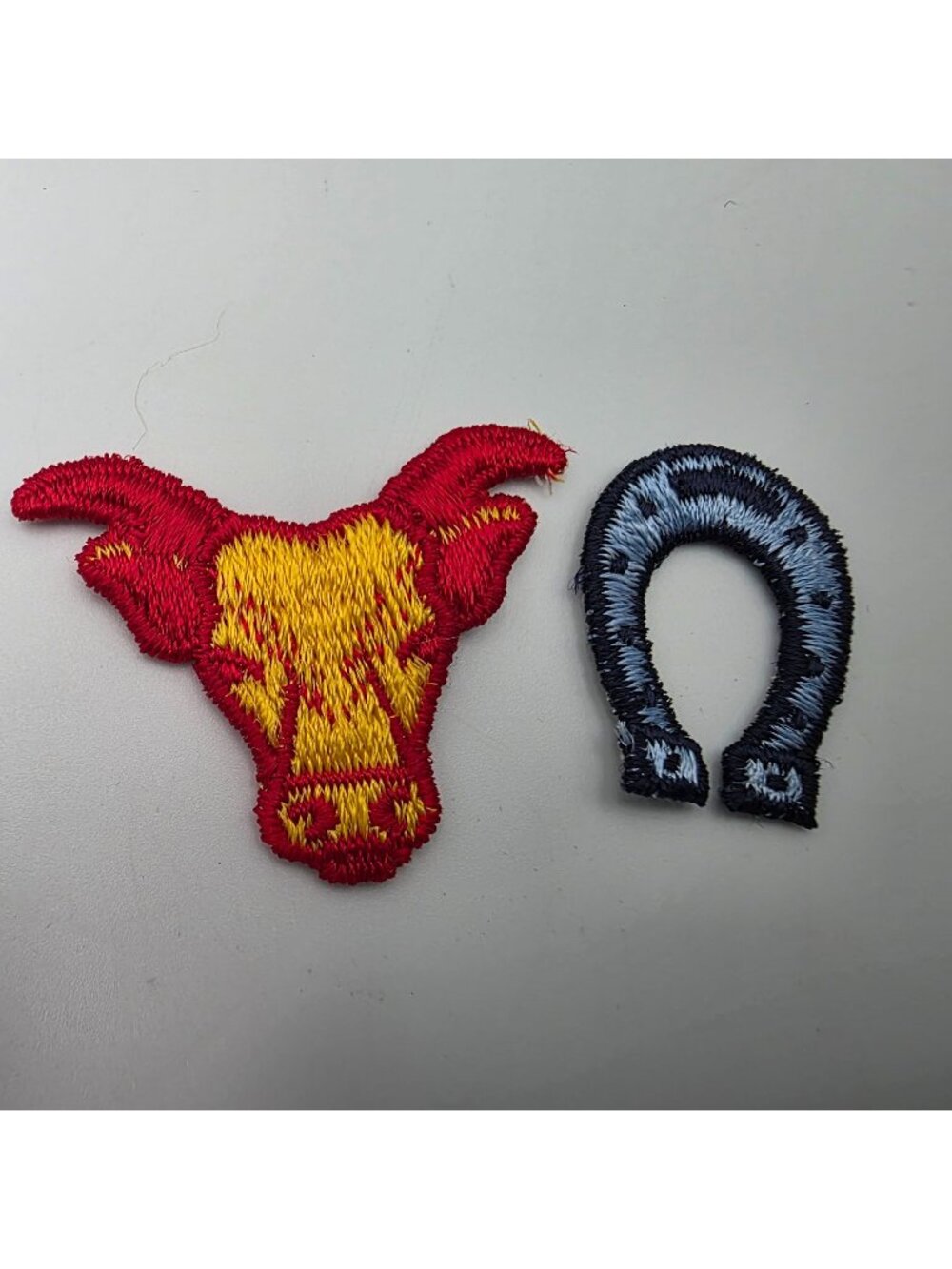 Bull & Horseshoe Embroidered Iron-On Sew On Patches Yellow Bull Blue Horseshoe